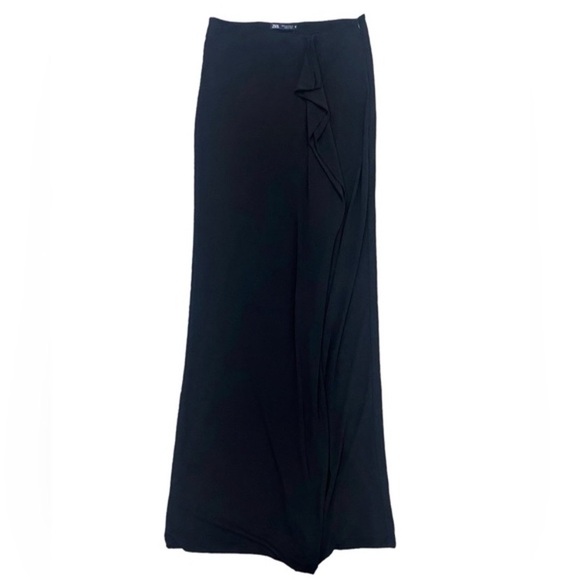🖤 ZARA BLACK SIDE RUFFLE SLIT HIGH WAIST MAXI SKIRT! - Picture 8 of 15